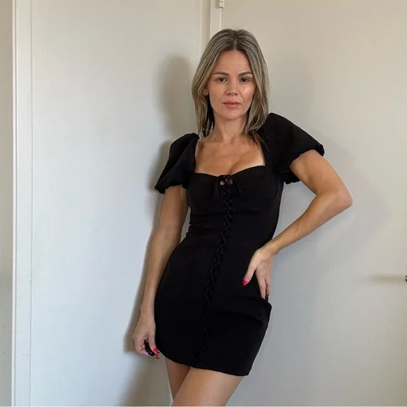 New Zara Puff Sleeve Dress Black - Picture 4 of 12